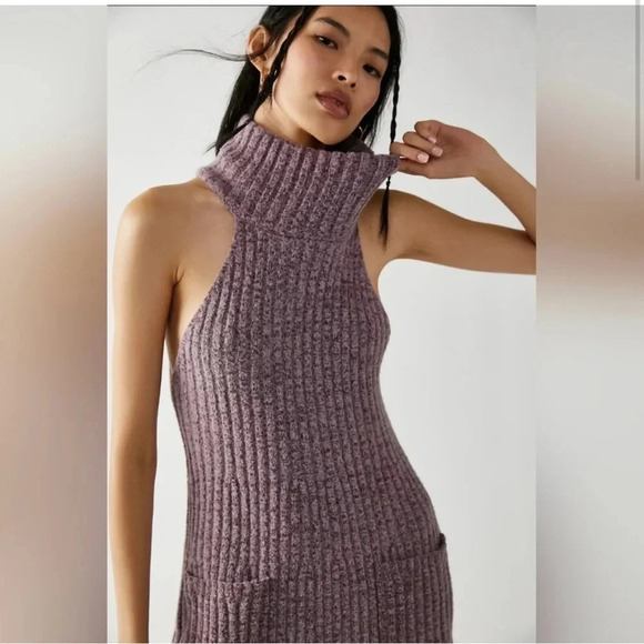 NWT Free People Claude Mini Sweater Dress Size Large Brandy Wine Sleeveless Knit - Picture 3 of 11